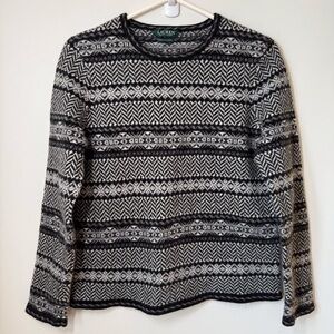 Lauren Ralph Lauren cashmere blend Fairisle Nordic style sweater black white